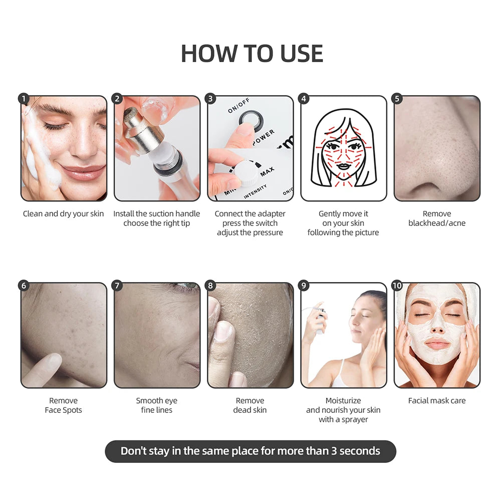 3-in-1 Diamond Facial Device - Microdermabrasion, Blackhead Removal &amp; Hydrating Spray